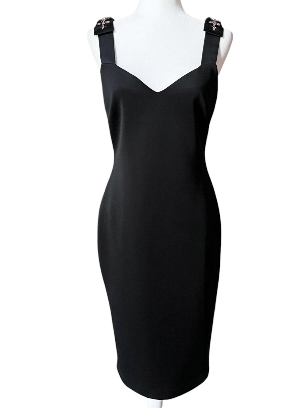 Ted Baker Nancila Jewel Shoulder Black Satin Bodycon Sheath Dress Size 3 US 8